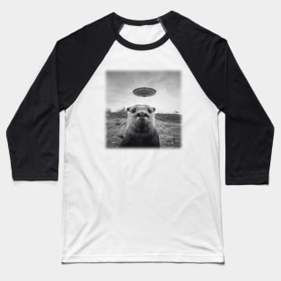 Funny Otter Selfie with UFOs Baseball T-Shirt